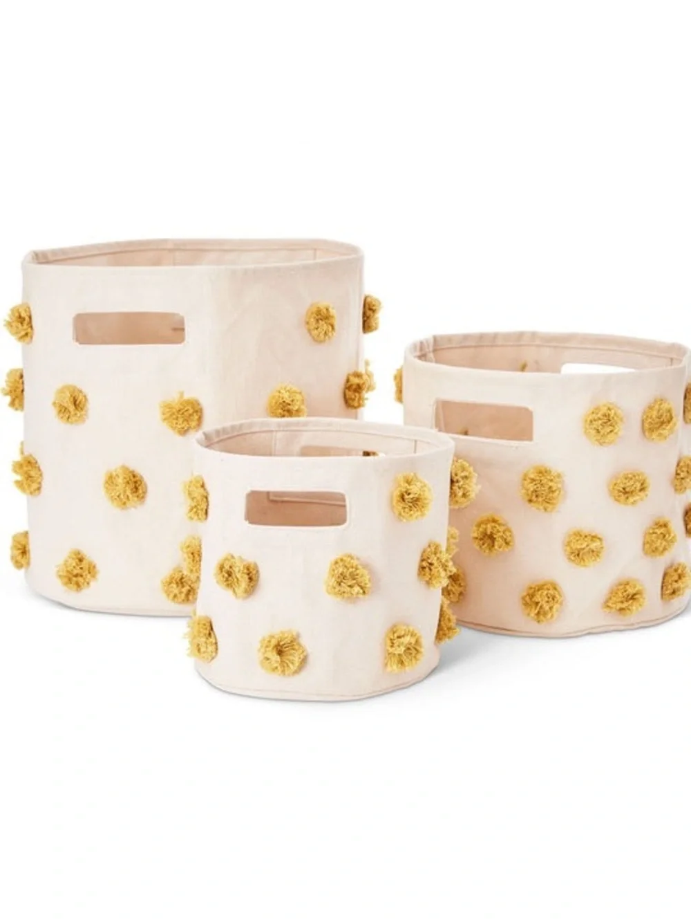 Pehr Pom Pom Yellow Cotton Storage Basket Bin Natural Dijon, Size Medium